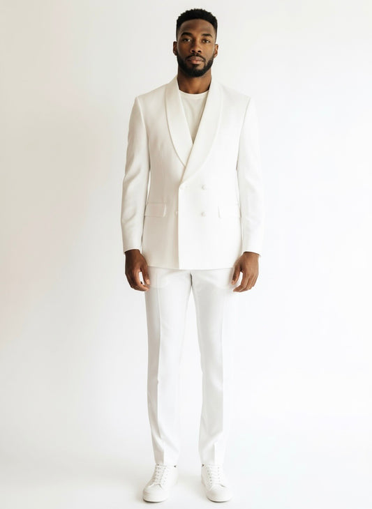 52 Imperial White Wool Solid Size 52R Suit