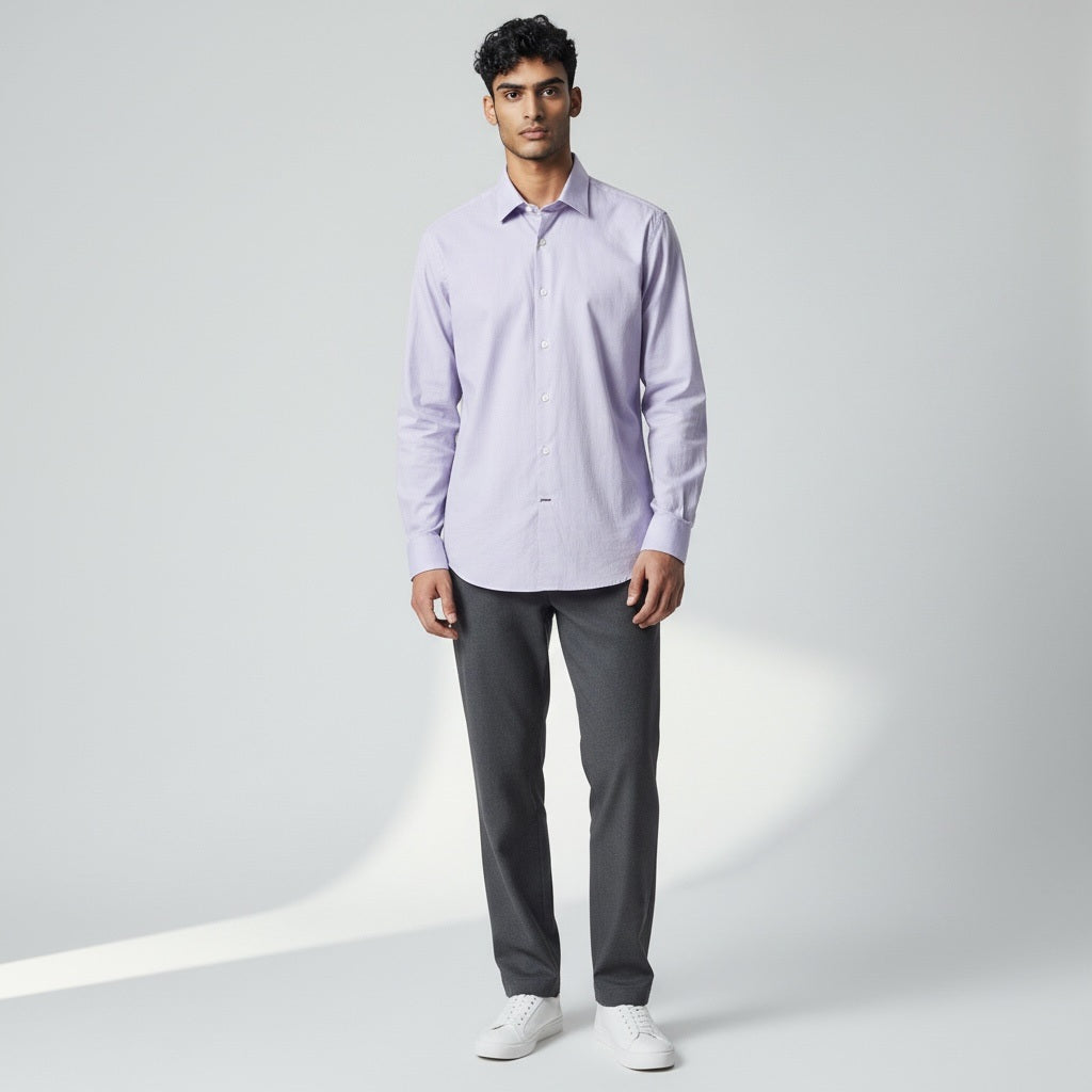 Size XL Express Lavender Cotton Solid Long Sleeve Shirt