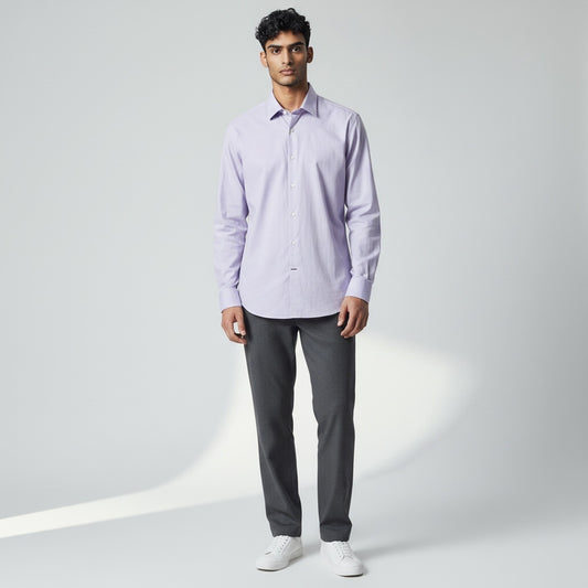 Size XL Express Lavender Cotton Solid Long Sleeve Shirt