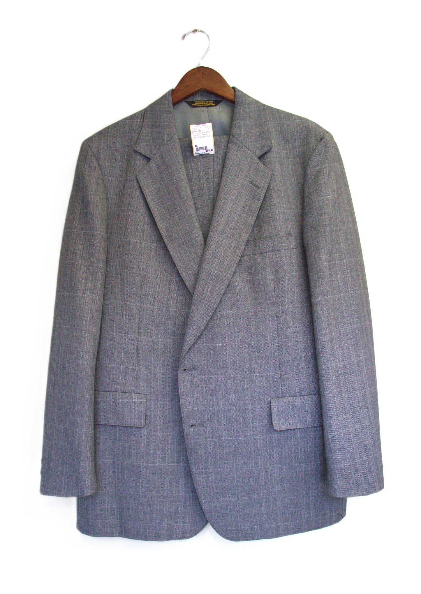 46 ADAMS ROW Gray Polyester Blend Square Print Size 46 SPORT COAT