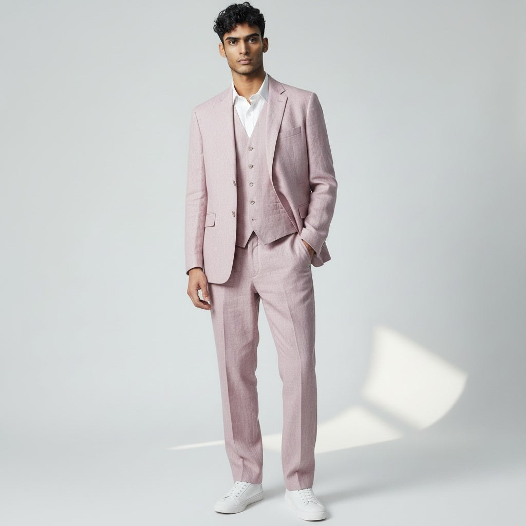 48R JOSEPH ABBOUD Pink Linen Size 48R Suit