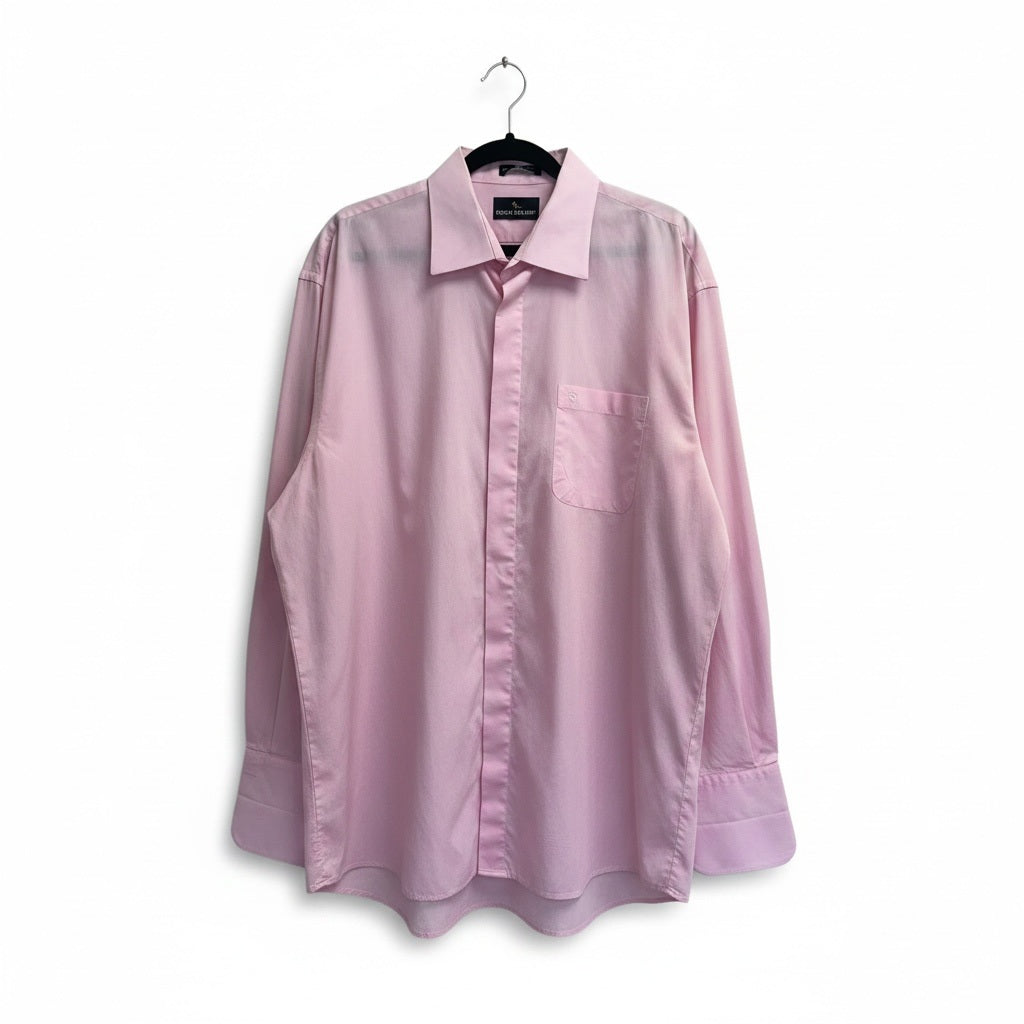 Size 4XL Stacy Adams Pink Cotton Blend Solid Long Sleeve Button Down