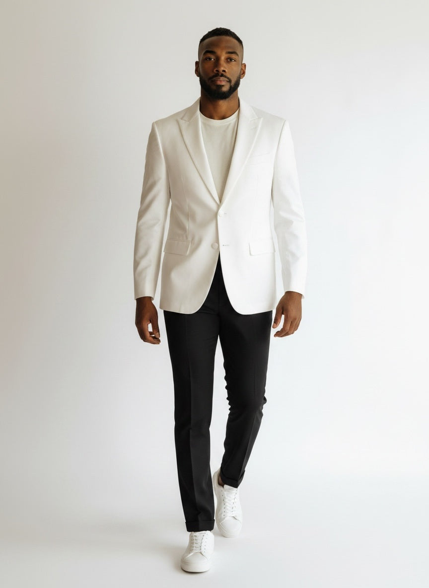 38R Imperial White/Black Wool Solid Size 38 Suit