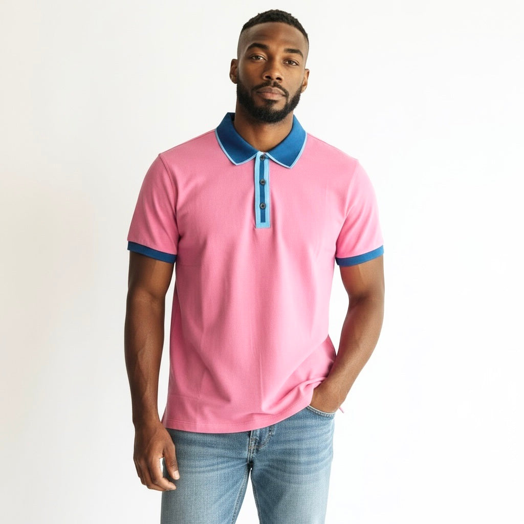 Pavini Pink/Blue Cotton Blend Solid Short Sleeve Pullover