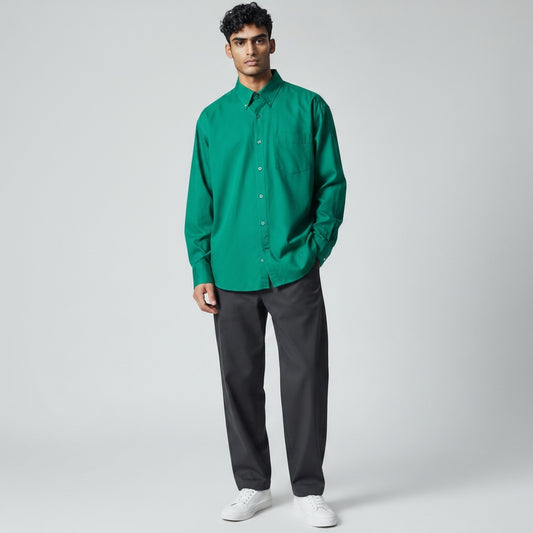 Size XXL Noiz Green Cotton Solid Long Sleeve Shirt