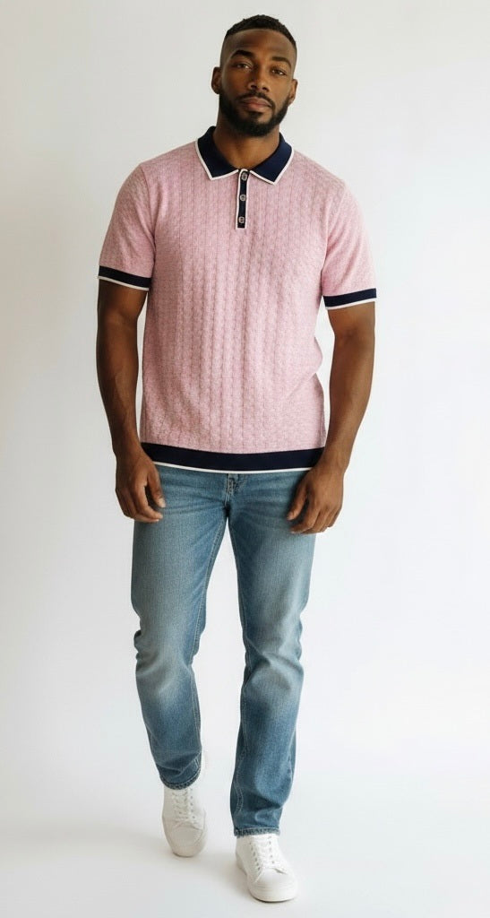 Prestige Pink/Blue Rayon Blend Print Short Sleeve Pullover
