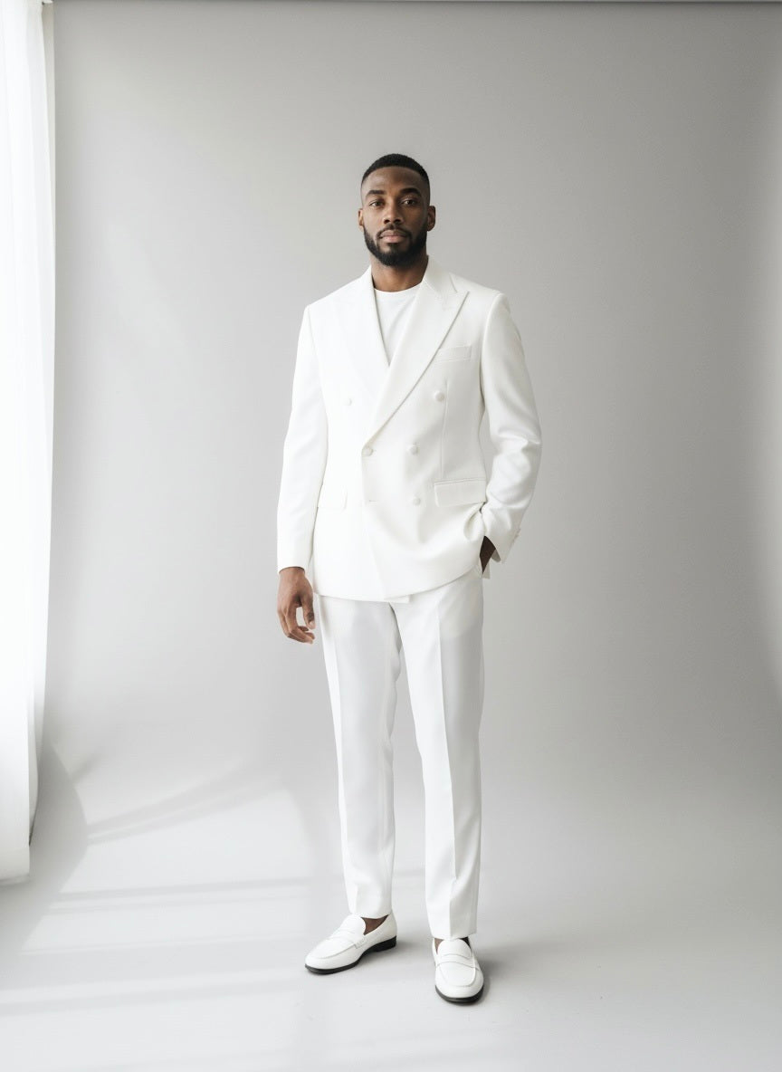 38 Imperial White Wool Solid Size 38 Double Breast Suit