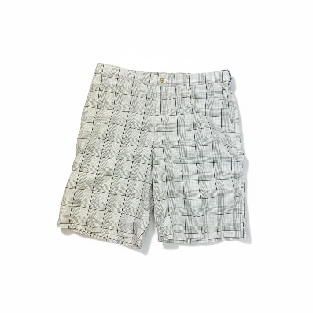 Size 34 PGA Tour Tan/Cream Polyester Blend Square Stripes Shorts