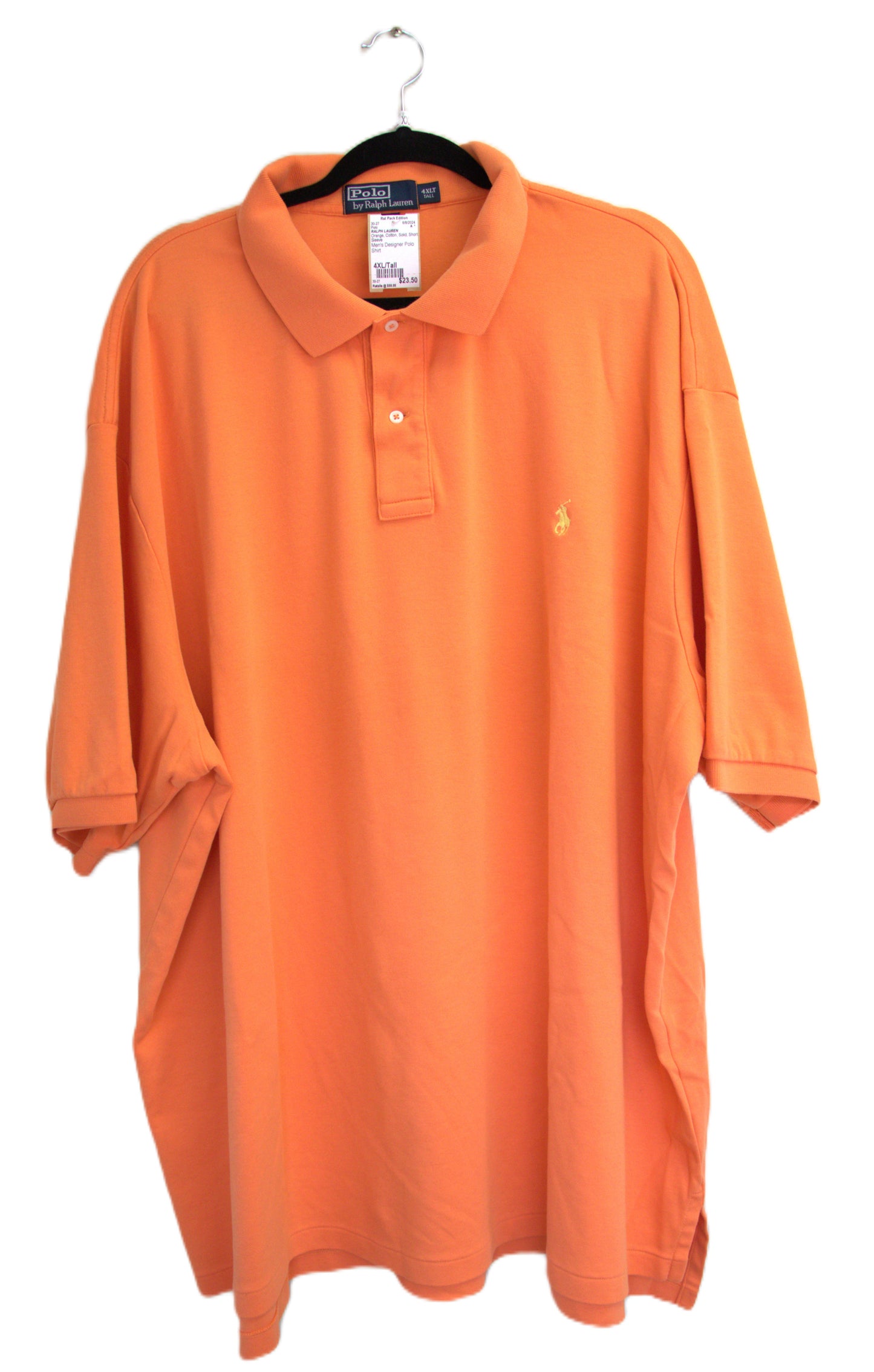 Size 4XL/Tall RALPH LAUREN Orange Cotton Solid Polo