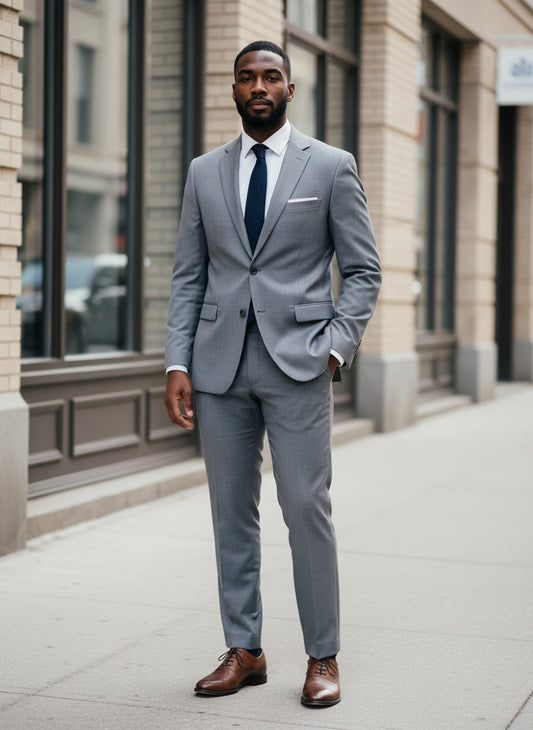 40 New Style Concept Gray Polyester Blend Solid Size 40 Suit