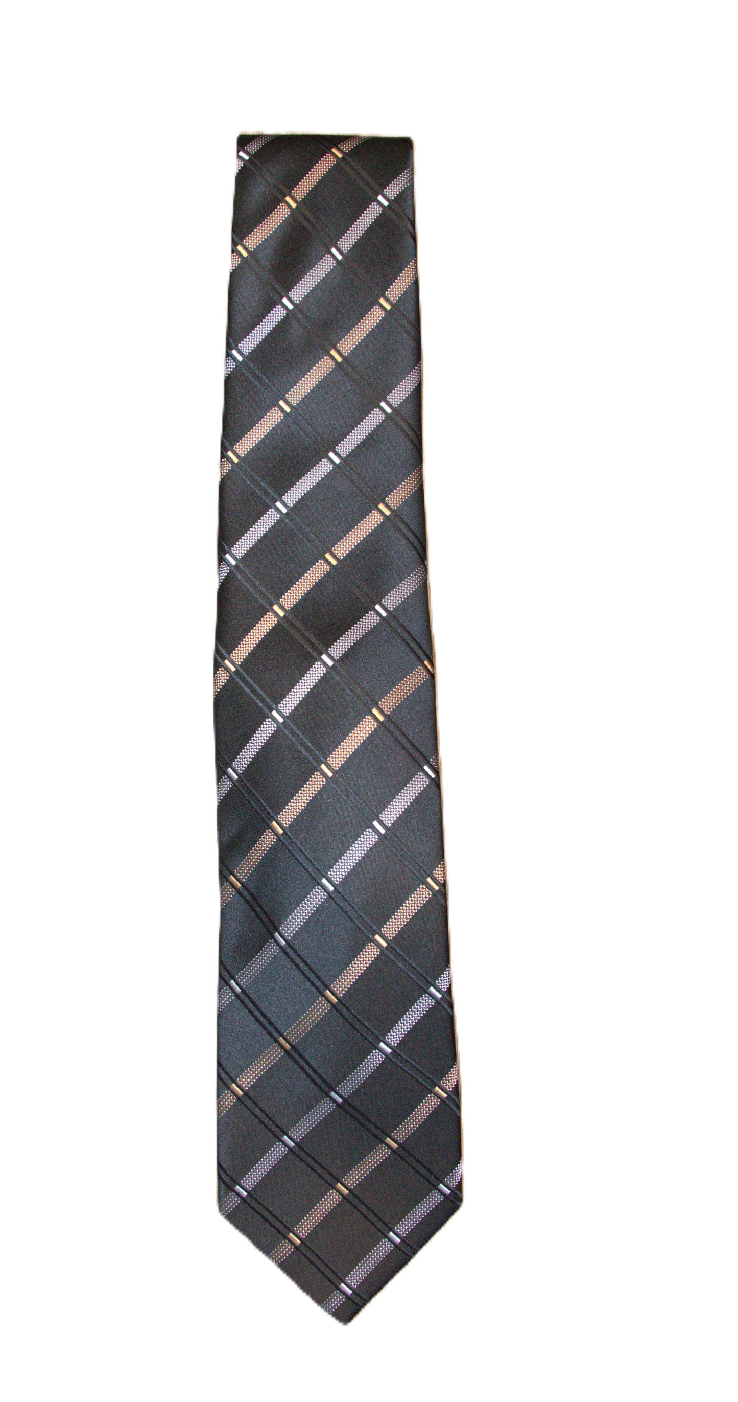 BCBG Black/Silver/Tan Silk Mens Tie