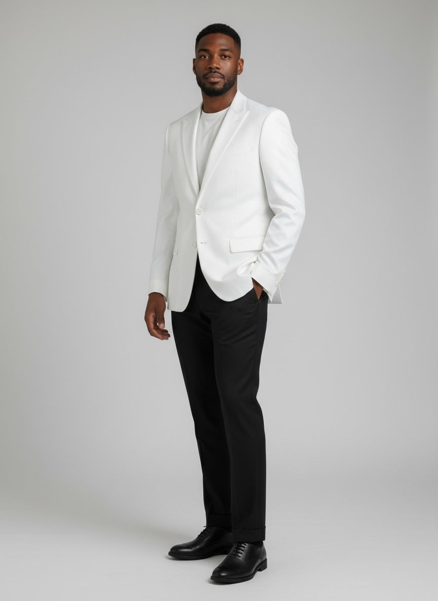 38R Imperial White/Black Wool Solid Size 38 Suit