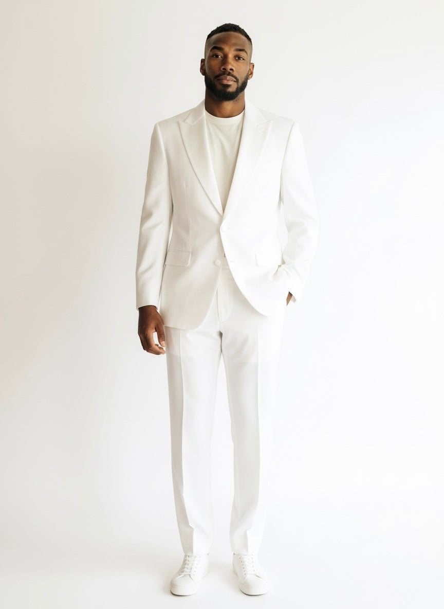 46 Imperial White Wool Solid Size 46 Suit