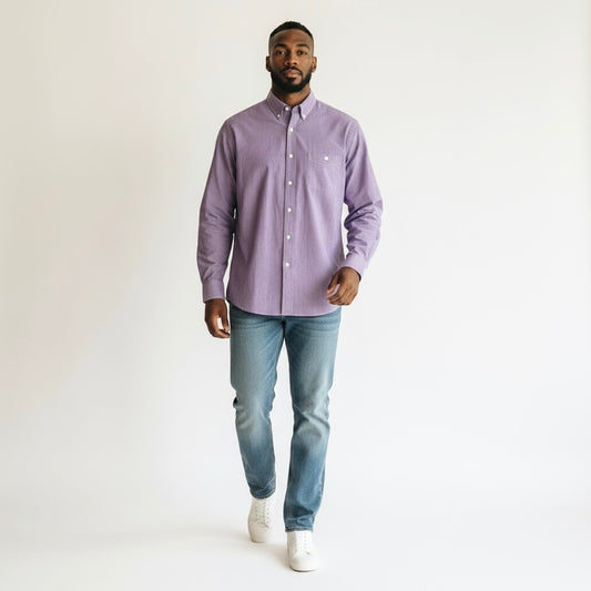 Size 20 Tall Geoffrey Beene Purple/White Cotton Blend Long Sleeve Button Down