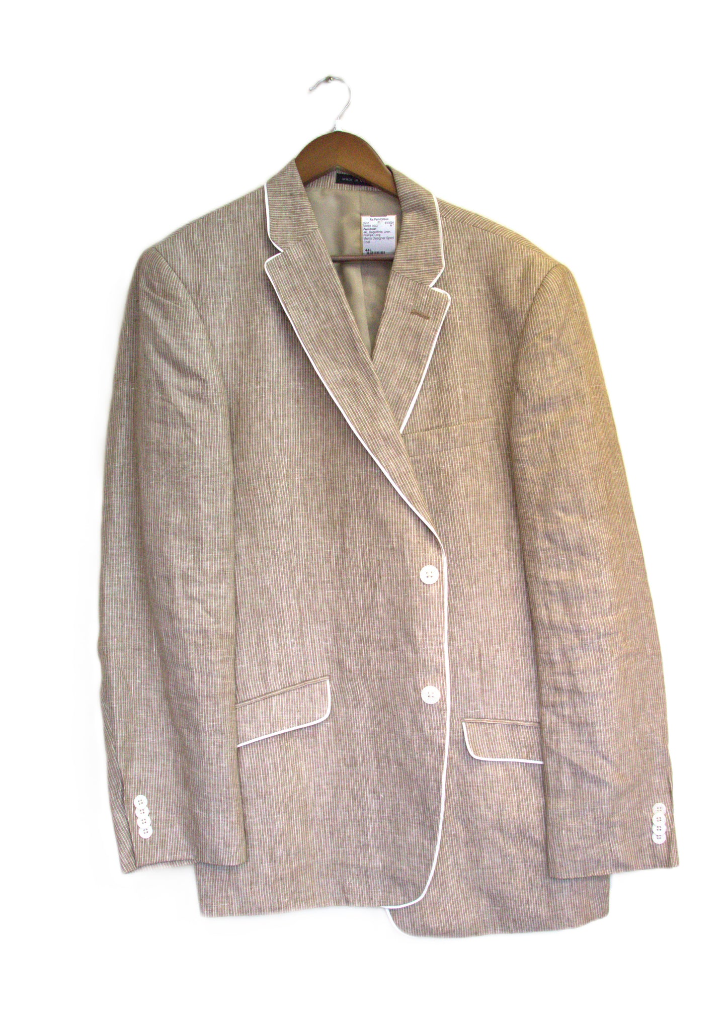 44L PauloSolari Beige/White Linen Pinstripe Size 44L SPORT COAT