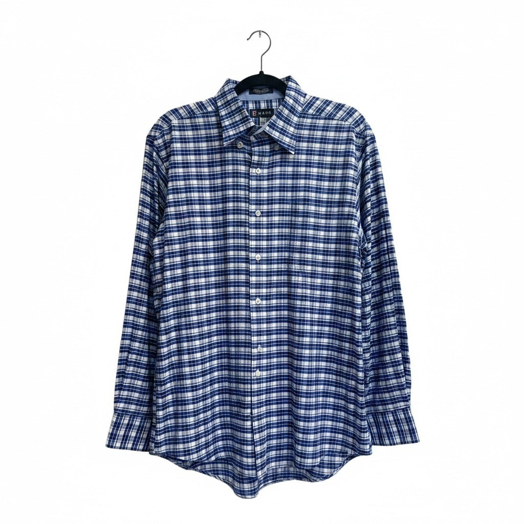 Size XL CHAPS Blue/White Cotton Squares Long Sleeve Shirt