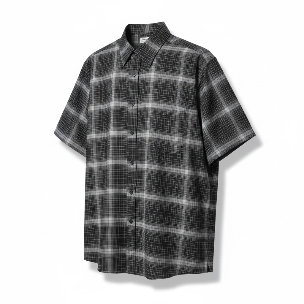 Size Large Haggars BLACK/GRAY Cotton Blend Short Sleeve Collar Shirt