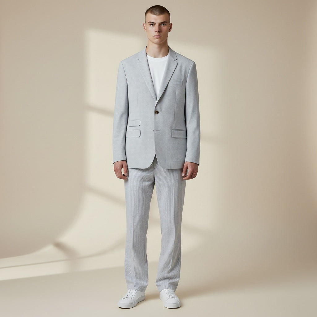 50L Sean John Gray/White Polyester Blend Stripes Size 50L Suit