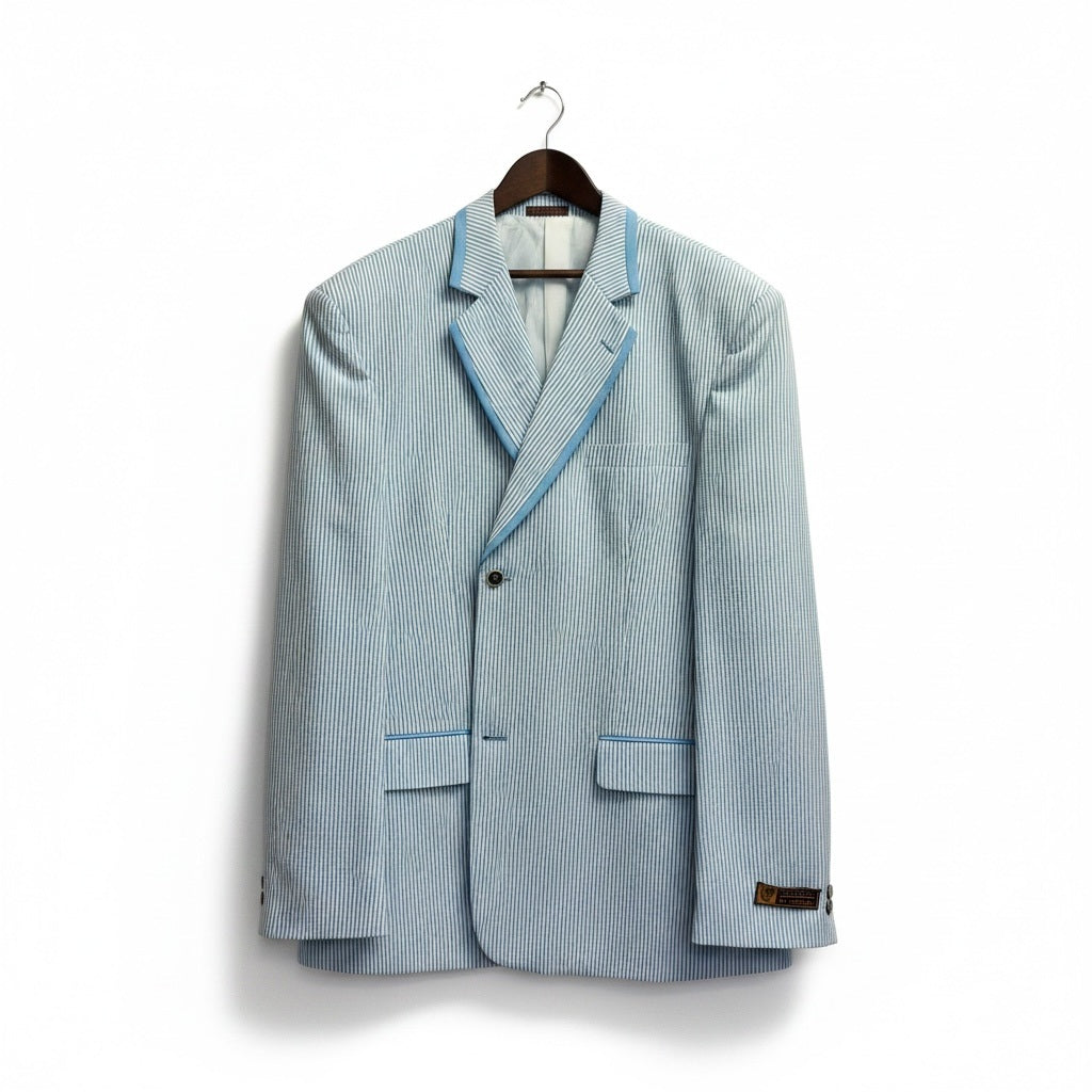 50 Vittorio St Angelo Blue/White Polyester Searsucker Suit