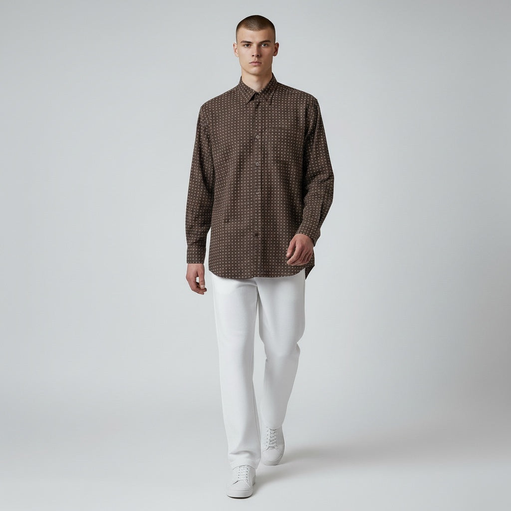 Size 3XL/Tall Burberry Brown/Tan Cotton Blend Squares Long Sleeve Shirt