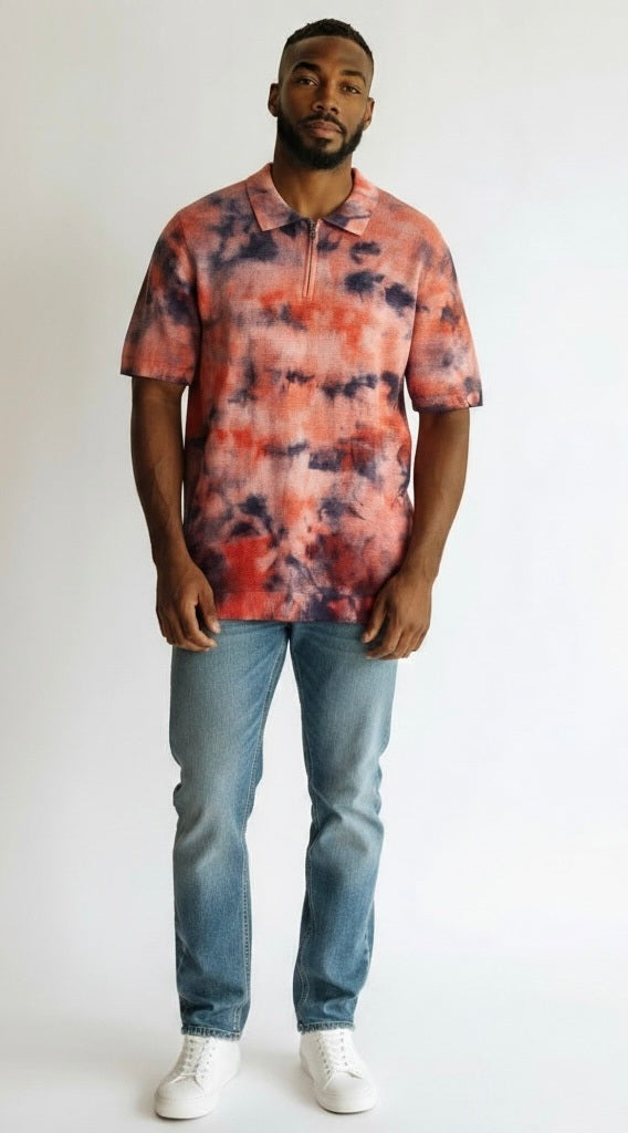 Size XL Prestige Black/Orange Cotton Splash Short Sleeve Shirt