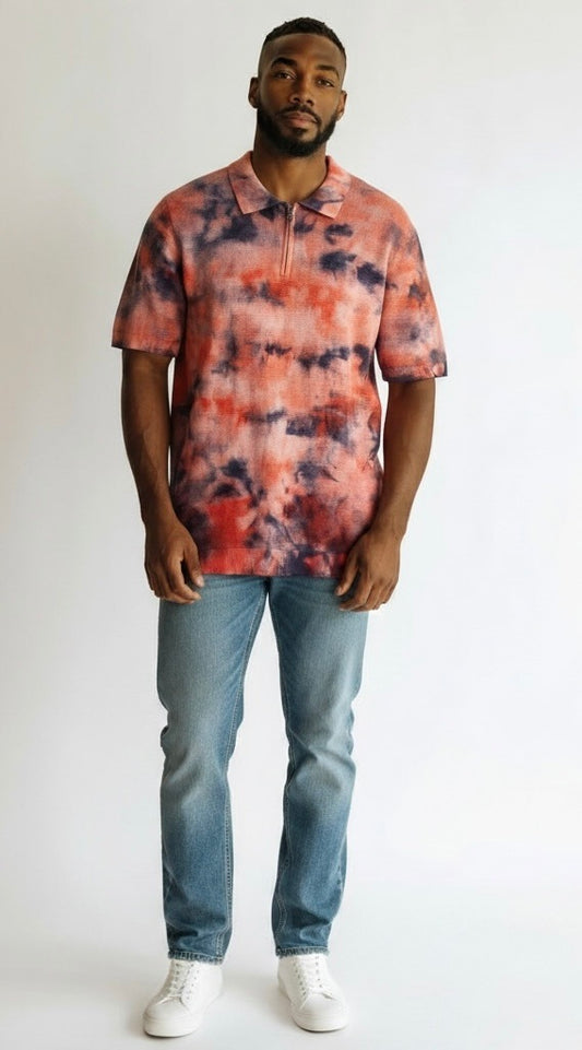Size XL Prestige Black/Orange Cotton Splash Short Sleeve Shirt