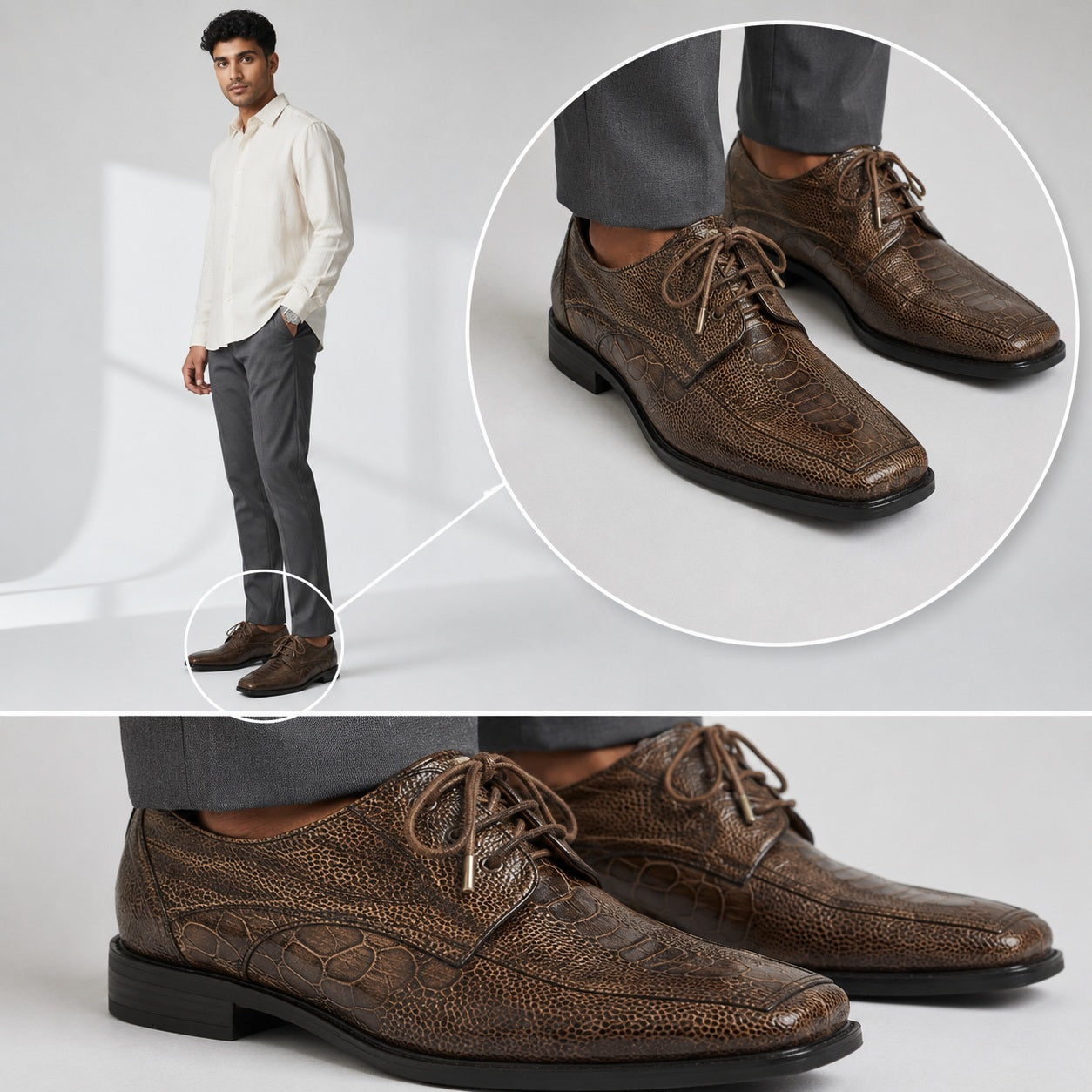 Shoe Size 11 David Eden Brown Aligator/Lizard Solid Dress Shoes
