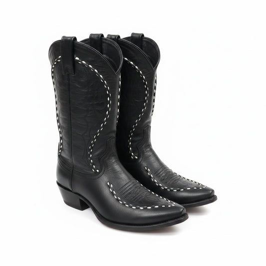 Shoe Size 11 Dan Post Black/White Leather Stitch Design Cowboy Boots