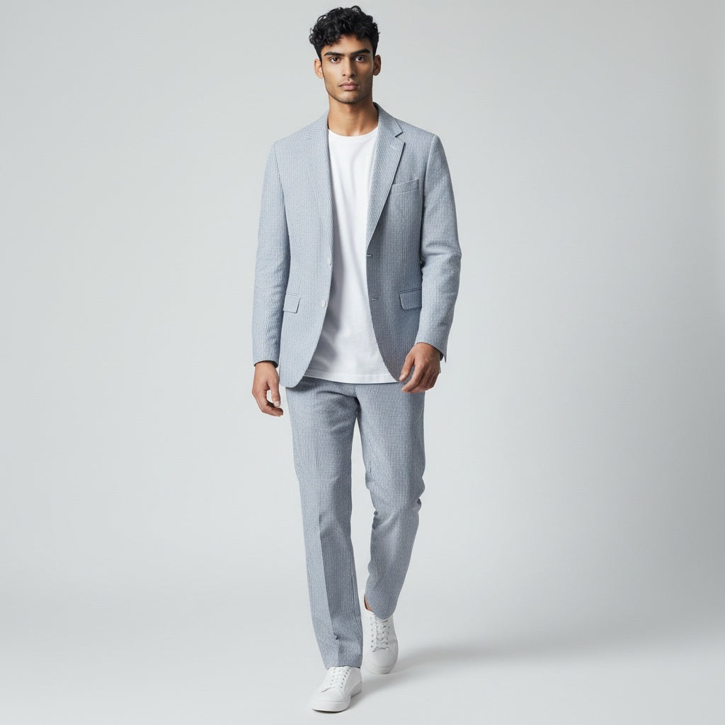 42 Bolzano Gray/White Searsucker Size 42 Sport Jacket