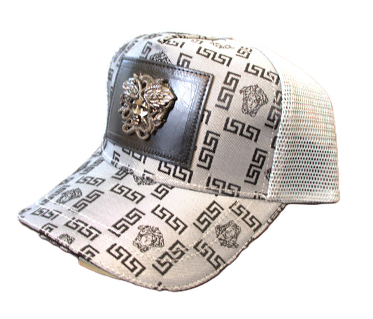 Versace Gray/Black Cotton Two Tone Size One Size Fits Designer Caps