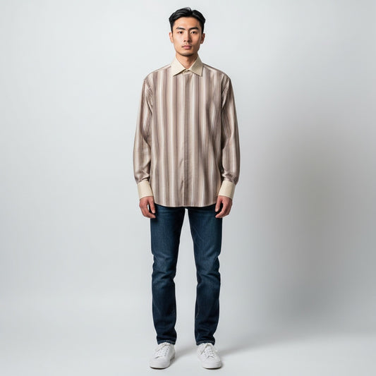 Size 161/2 34/35 Steven Land Tan/Burgundy/Red Cotton Long Sleeve Button Down