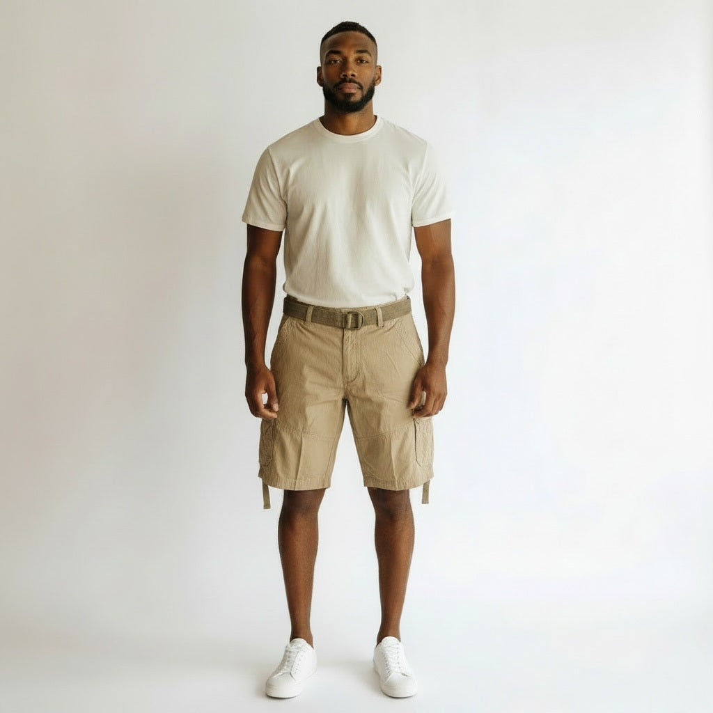 Noiz Khaki Cotton Solid Shorts