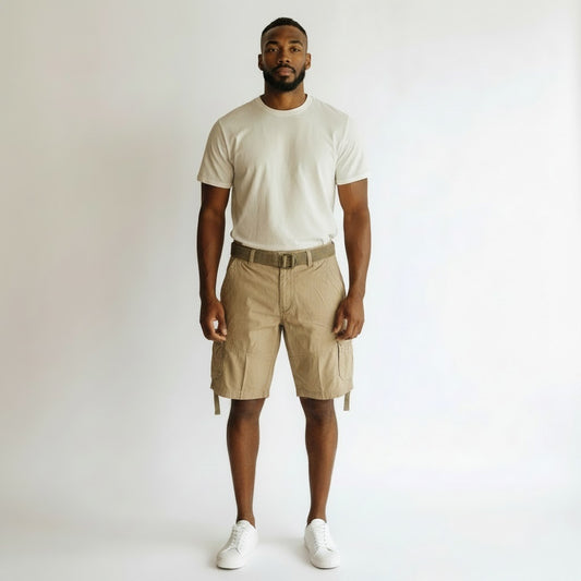 Noiz Khaki Cotton Solid Shorts