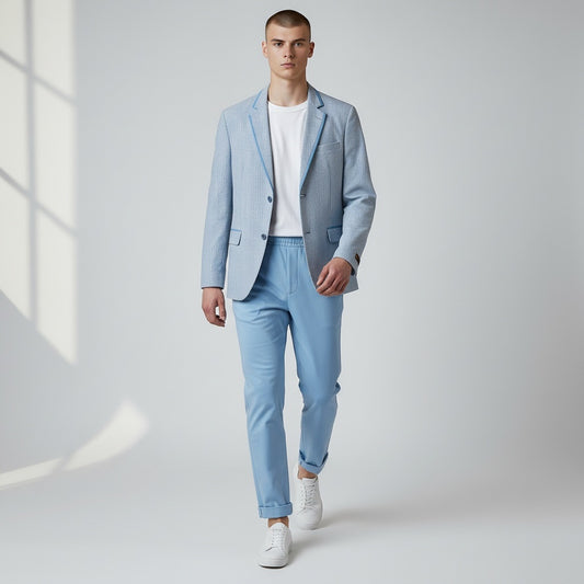 50 Vittorio St Angelo Blue/White Polyester Searsucker Suit
