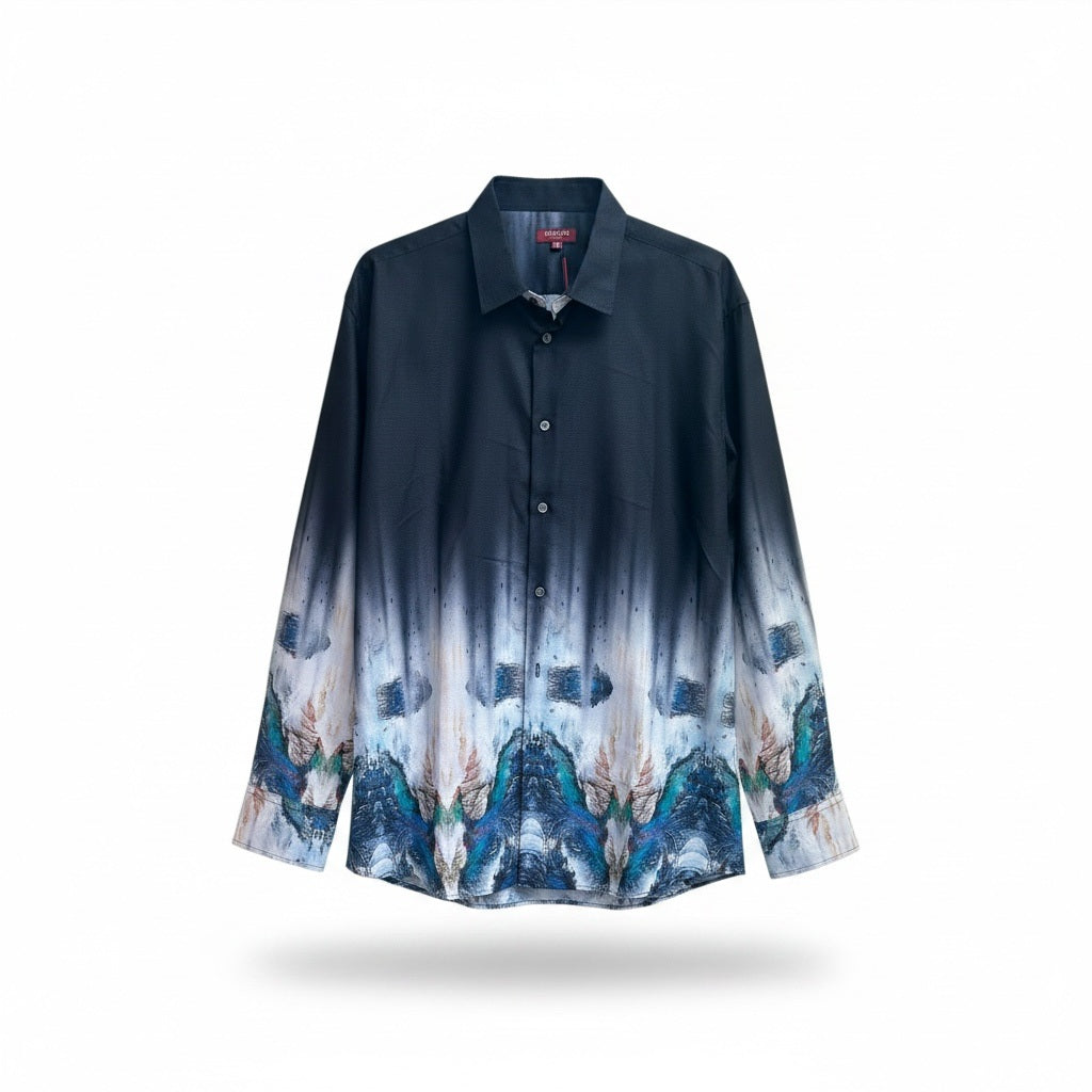 Size 2XL DE-NIKO Black Print Cotton Blend Print Long Sleeve Shirt
