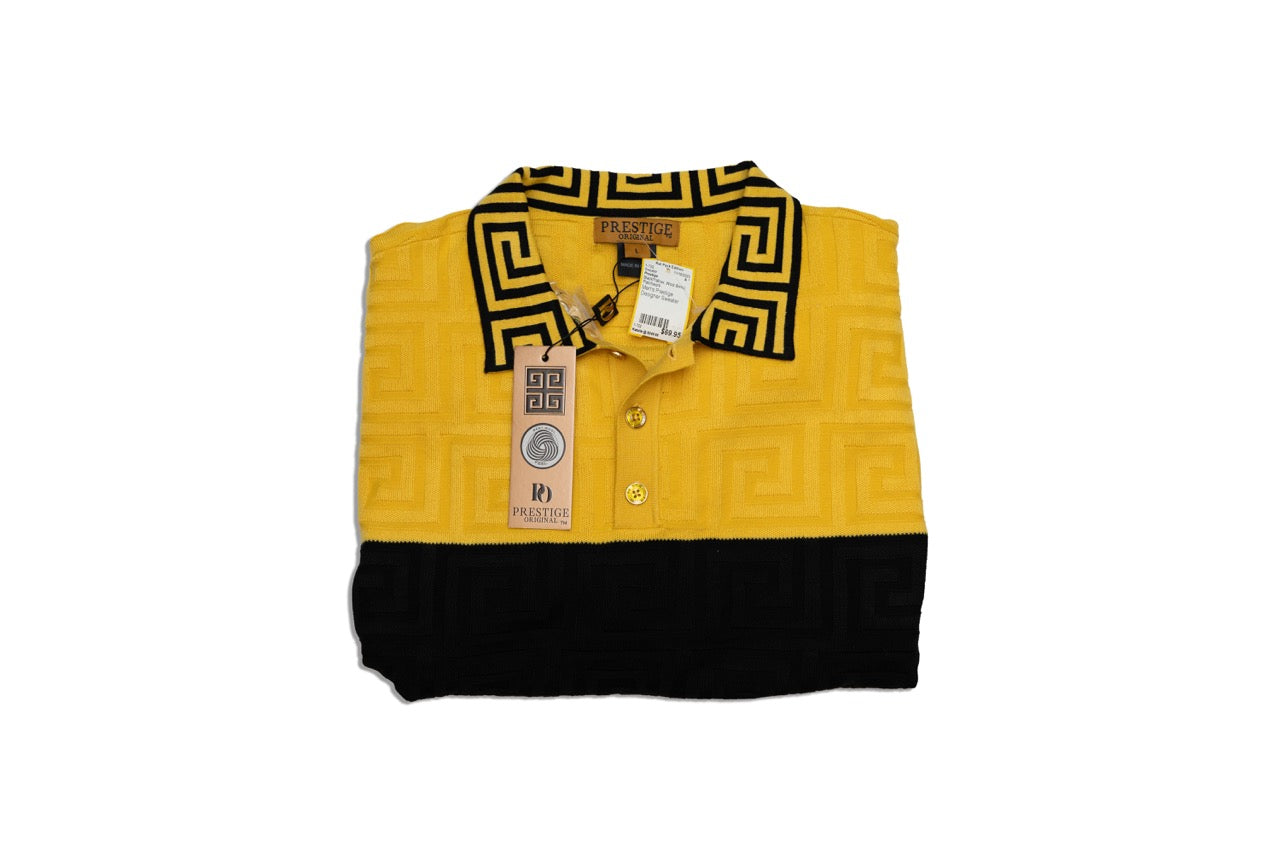 Size L Prestige Black/Yellow Wool Blend Patchwork Sweater