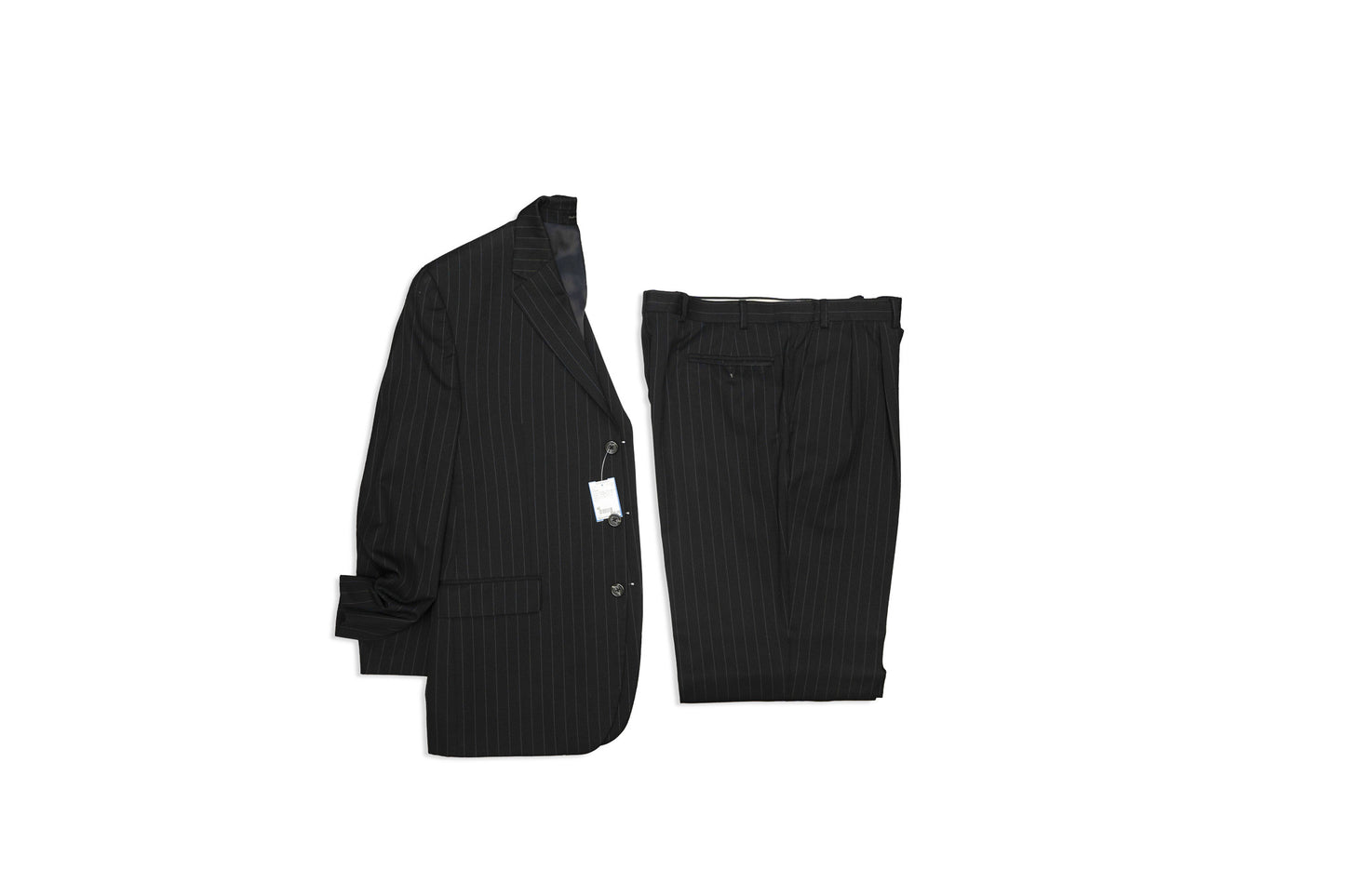 CHAPS BLACK/GRAY Wool Blend Stripes Size 42 Suit